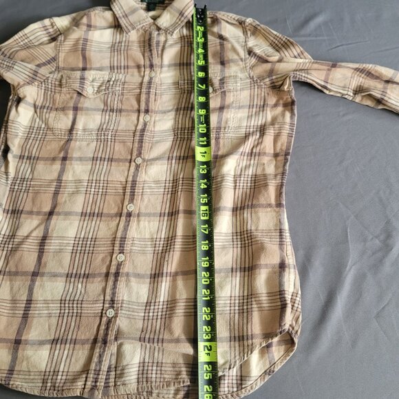 LRL Lauren Ralph Lauren Shirt Womens M Brown Plaid Button Up Camping Western - Picture 7 of 10